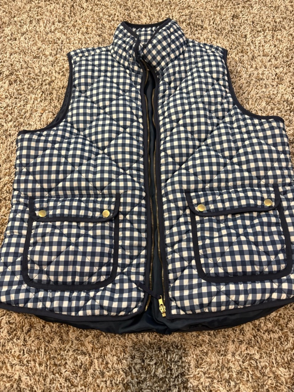 Workshop Republic Clothing Navy and White Gingham Puffer Vest Women’s xl - Picture 3 of 5
